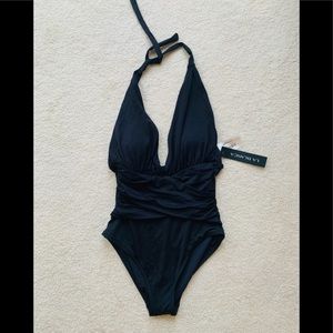 NWT la Blanca black wrap halter one piece swimsuit